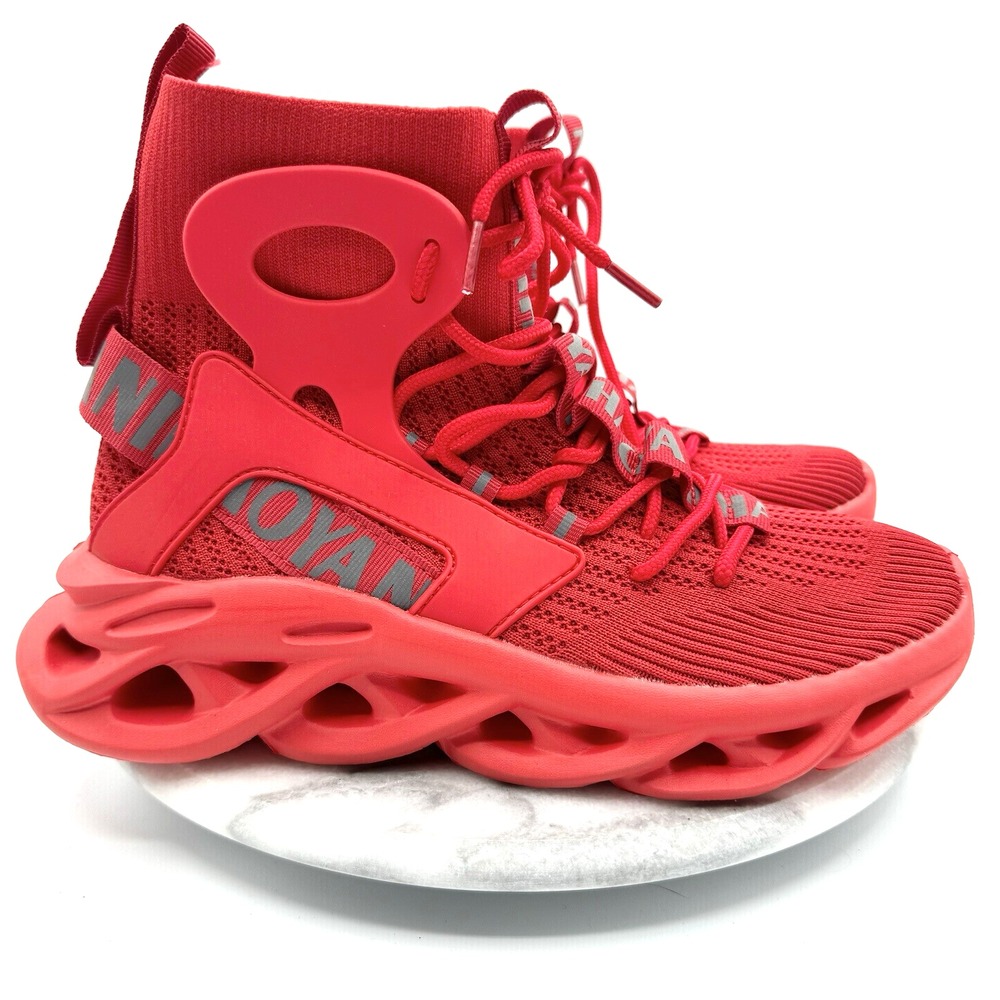 Nihaoya Men's Red US 7 UK 6 Euro 39 Mesh Lace High Top Sneakers Athletic Shoes